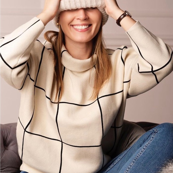 NWT Chicwish Grid Turtleneck Sweater - Picture 6 of 10